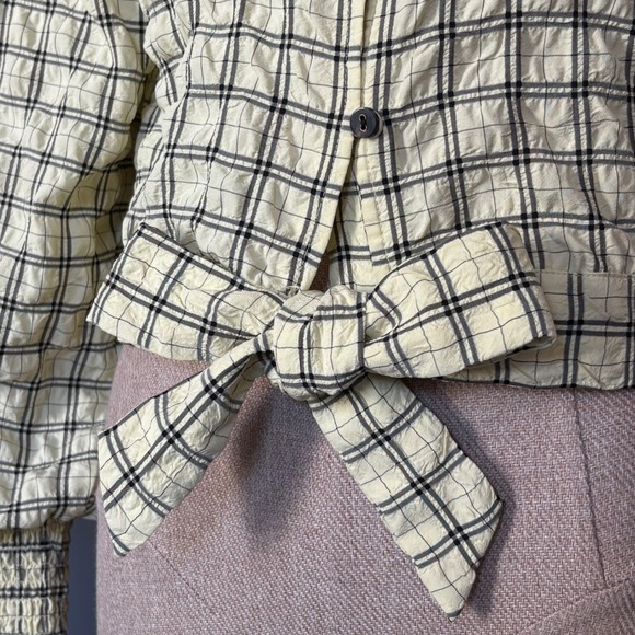 New Women's Scotch & Soda Seerscucker Ruched Blouse | Size L | Yellow Plaid Boho - Picture 4 of 10